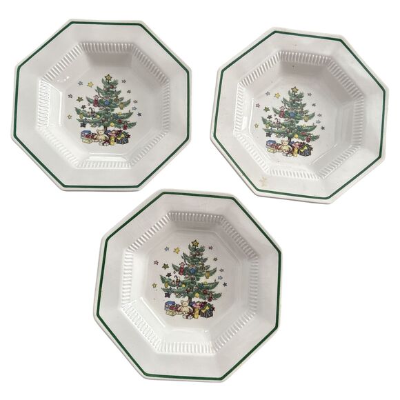 Nikko Christmas Tree Bowls Set of 3 Octagon 7.5" Japan Classic Collection - Picture 2 of 5